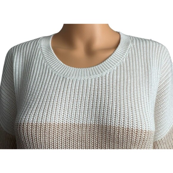 Matty M Womens Sweater XXL Knitted Taupe & White Elbow Sleeves Pullover Brown - Picture 4 of 10